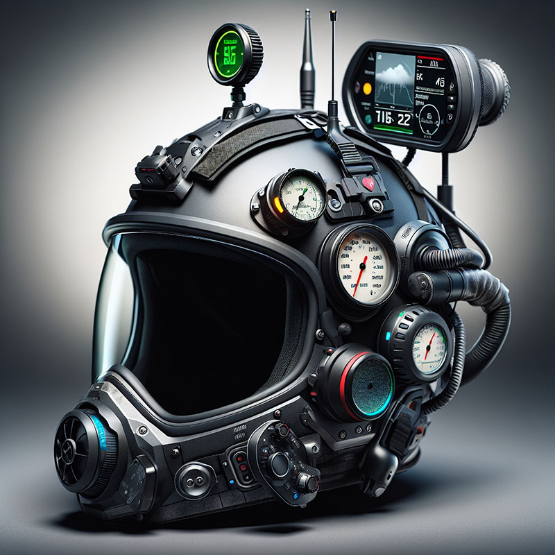 Helmet with measuring instruments attached
